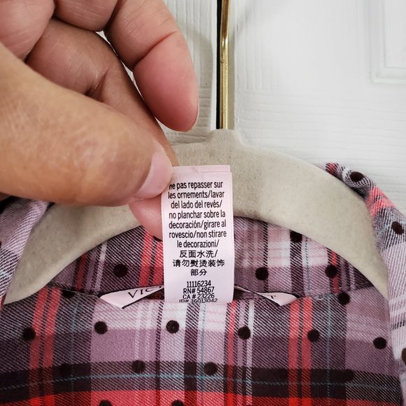 Victoria's Secret Button Up Plaid Multicolor Sleep Shirt with Textured Dots - Picture 3 of 6
